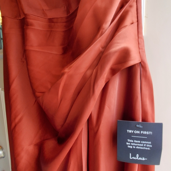 NWT Lulus Red Carpet Romance Rust Orange Satin Square Neck Maxi Dress sz XL - Picture 5 of 8